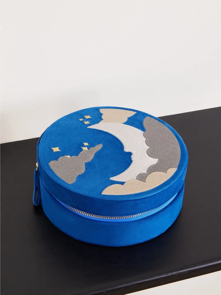 Moon embroidered velvet jewelry case