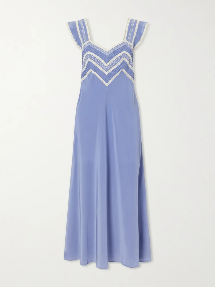 Bailee crochet-trimmed silk-crepe de chine midi dress