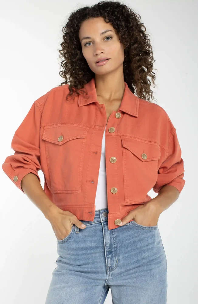 PETITE OVERSIZED CROPPED DENIM JACKET