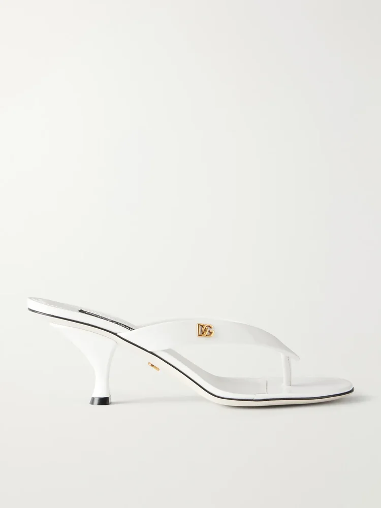 Logo-detailed patent-leather thong sandals
