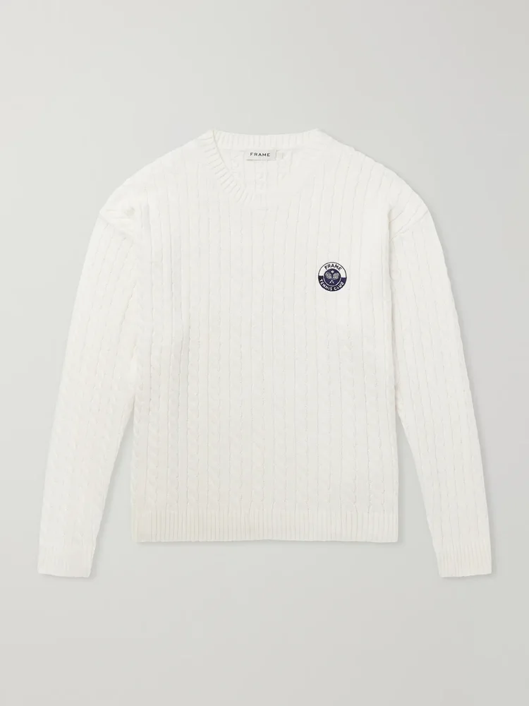 Logo-Embroidered Cable-Knit Cotton and Wool-Blend Sweater