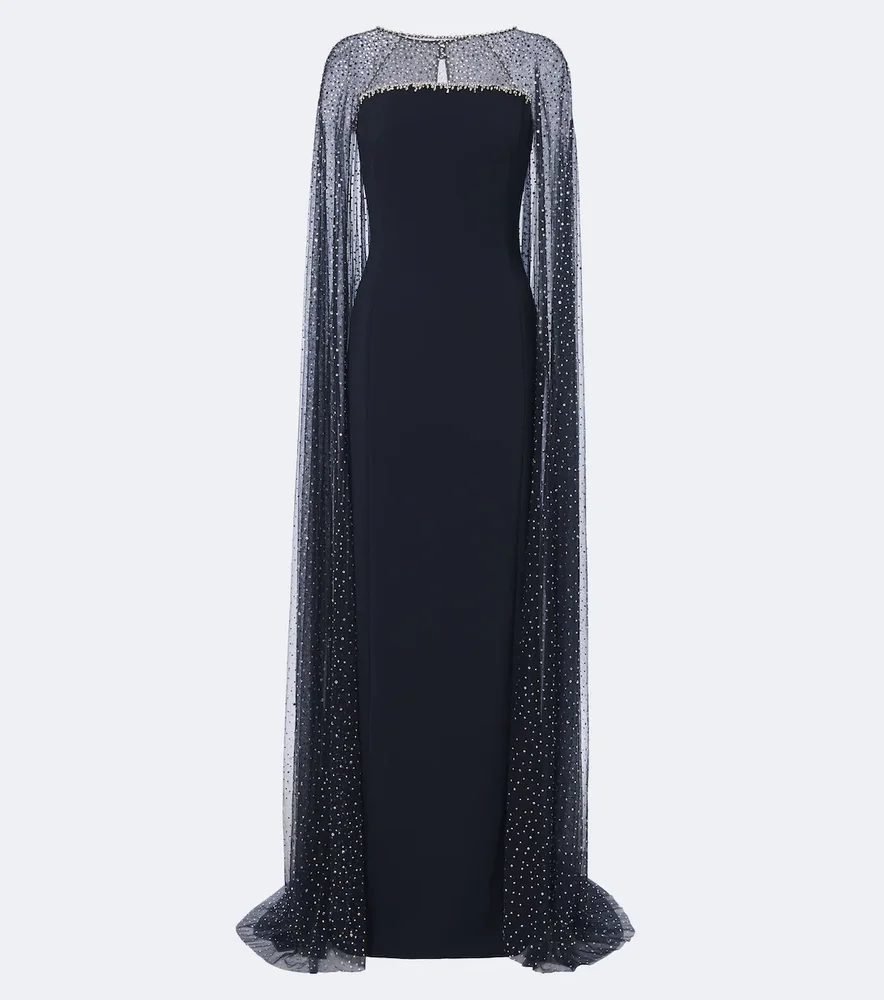 Moxie caped embellished gown