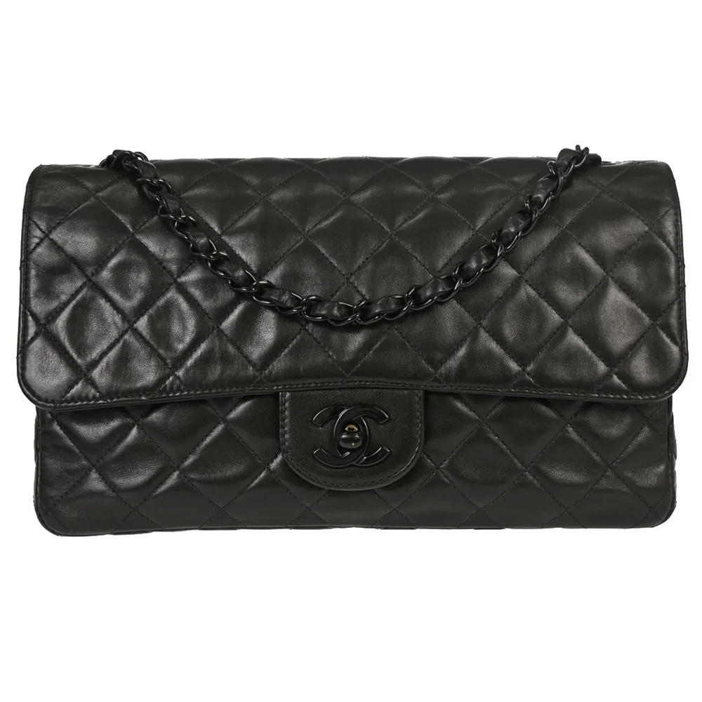Chanel So Black Classic Double Flap Bag Quilted Lambskin Medium