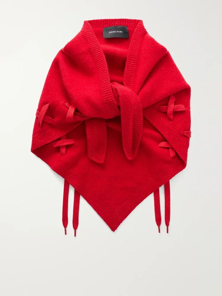 Lace-up merino wool-blend scarf