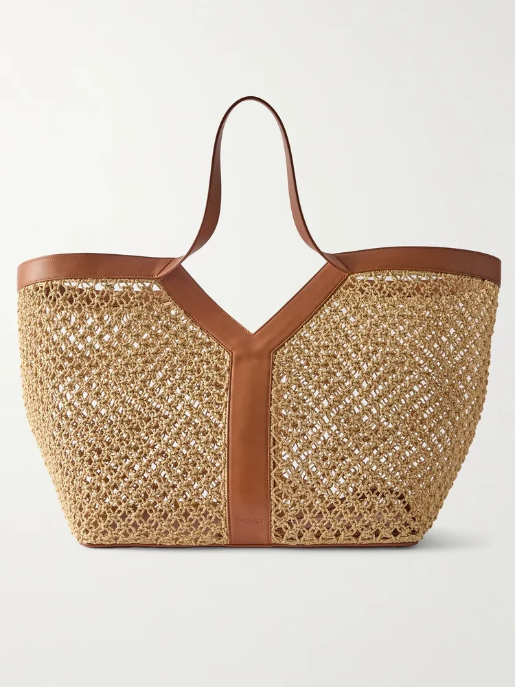 Loulou leather-trimmed woven raffia tote