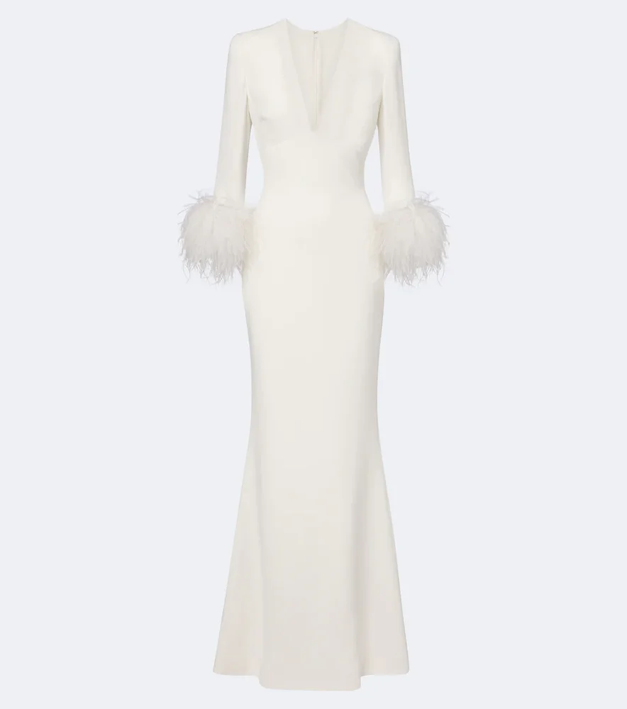 Feather-Trimmed Cady Gown