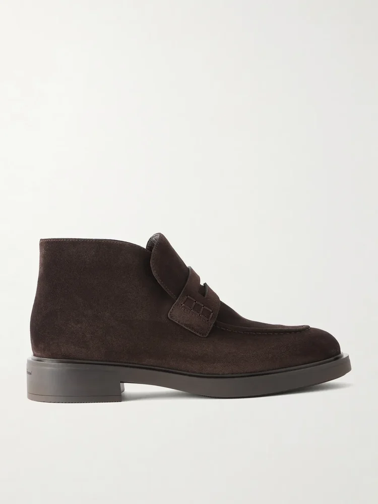 Suede penny loafer ankle boots