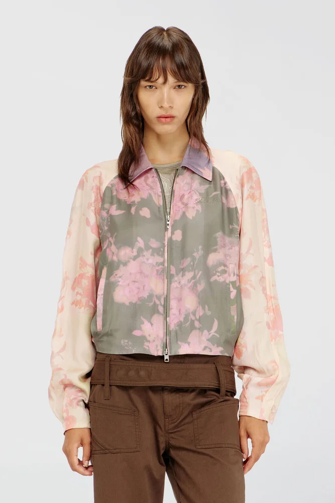 G-Alena Floral Bomber Jacket in Crinkled Acetate
