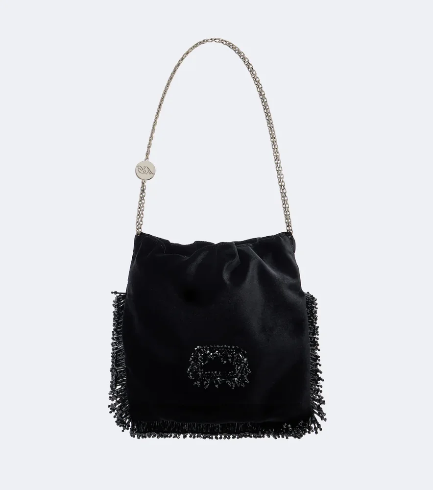 Pilgrim Mini beaded velvet bucket bag