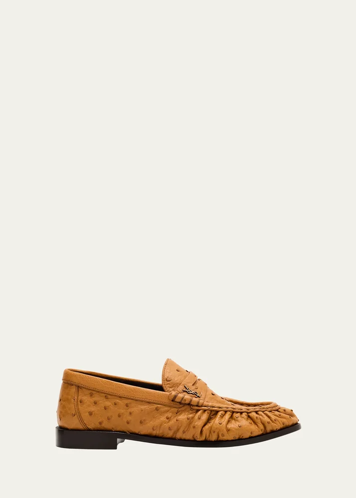 Le Ostrich Leather YSL Penny Loafers