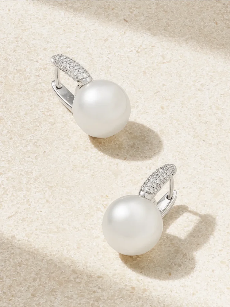 18-karat white gold, pearl and diamond earrings