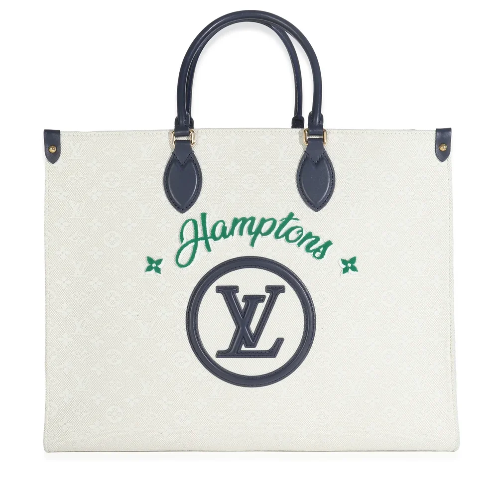 Louis Vuitton Blue Beige Jacquard Embroidered Tufted Monogram Hamptons Onthego G