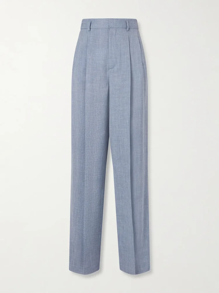 Hector pleated wool, silk and linen-blend wide-leg pants