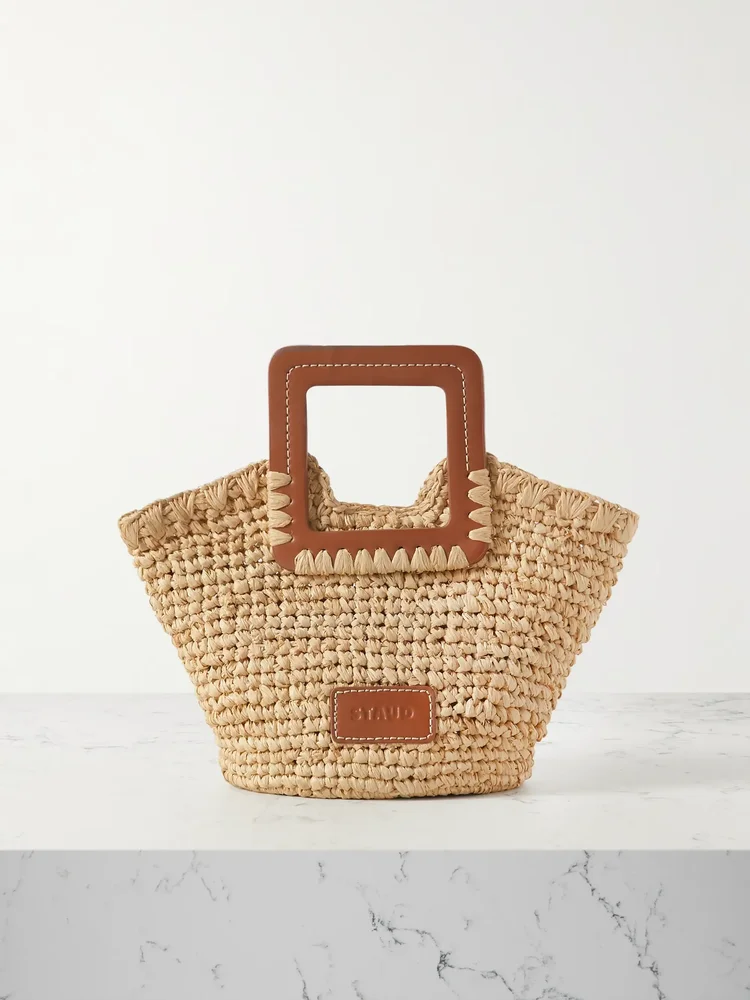 Sienna Mini Leather-Trimmed Raffia Tote