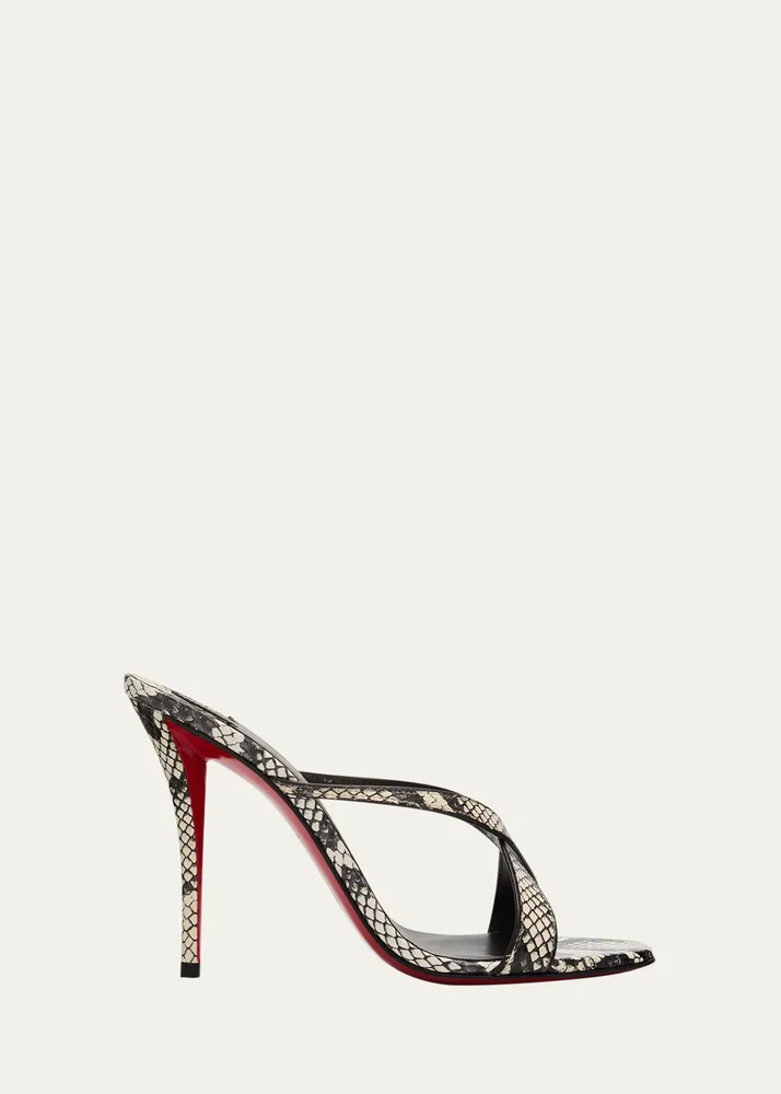 100mm Mulazee Crisscross Snake-Printed Leather Sandals