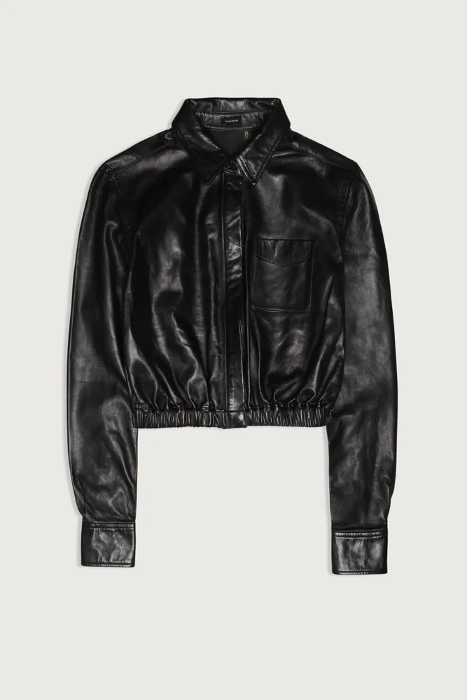 Cropped Leather Boxy Shirt