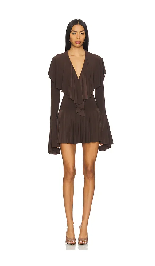 x REVOLVE Long Sleeve Deep V Ruffle Mini Dress