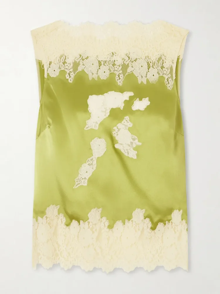 Viviane lace-trimmed silk-satin top