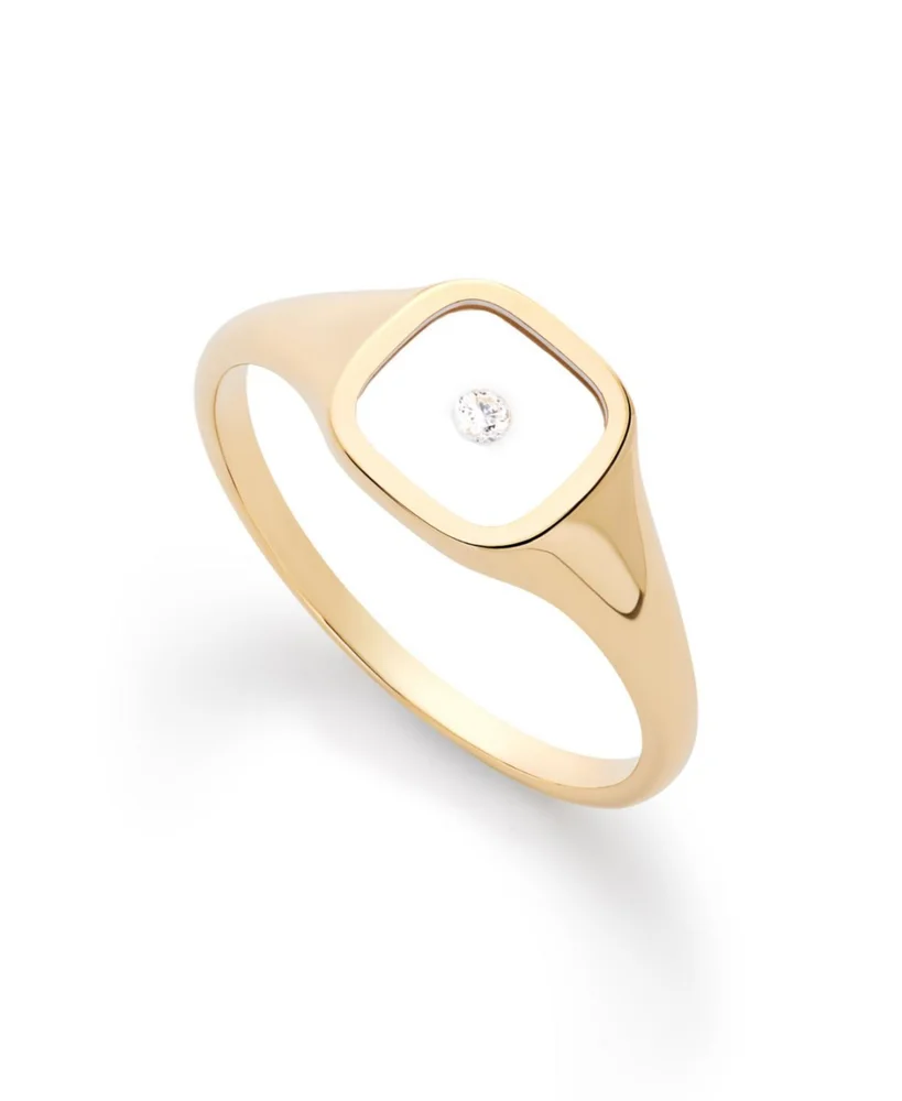 Solid Yellow Gold Floating Lab-Grown Diamond Signet Ring
