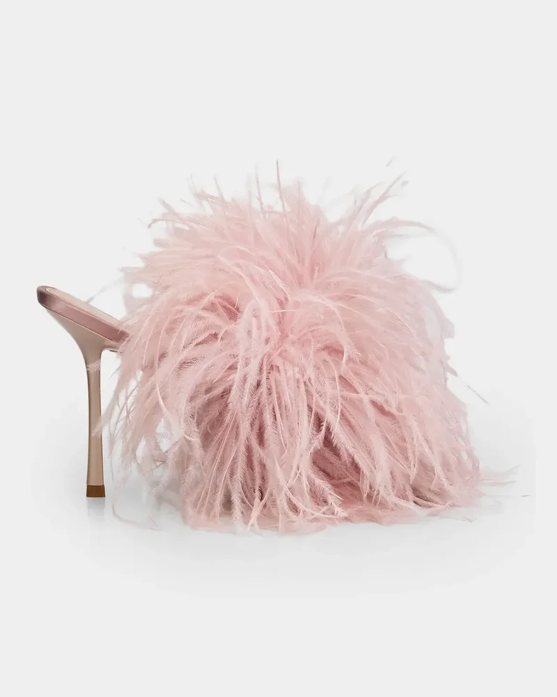 Boa Feather & Satin Slide Sandals