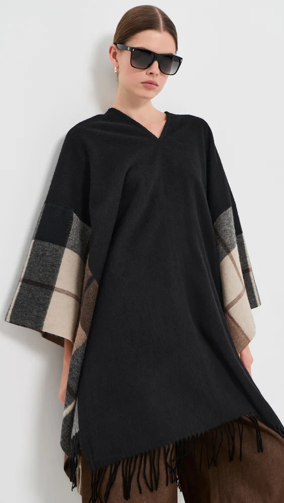 Mixed 2 Scarfs Wool Poncho