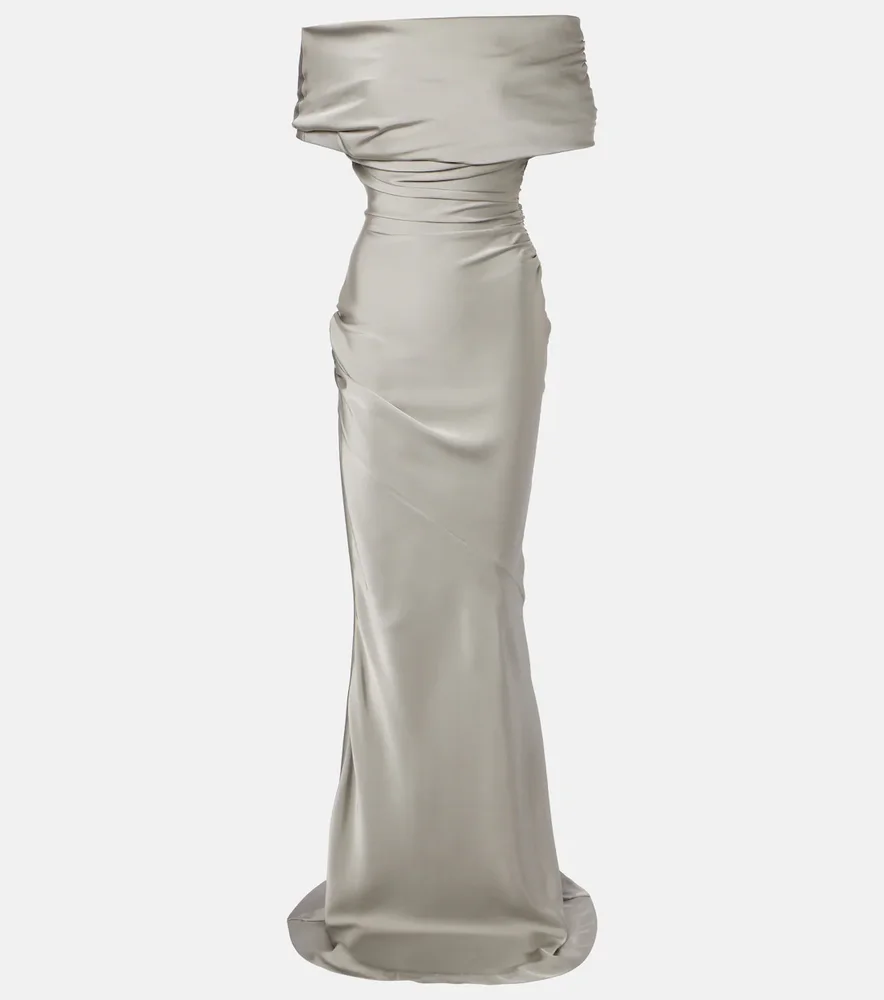 Off-shoulder satin gown