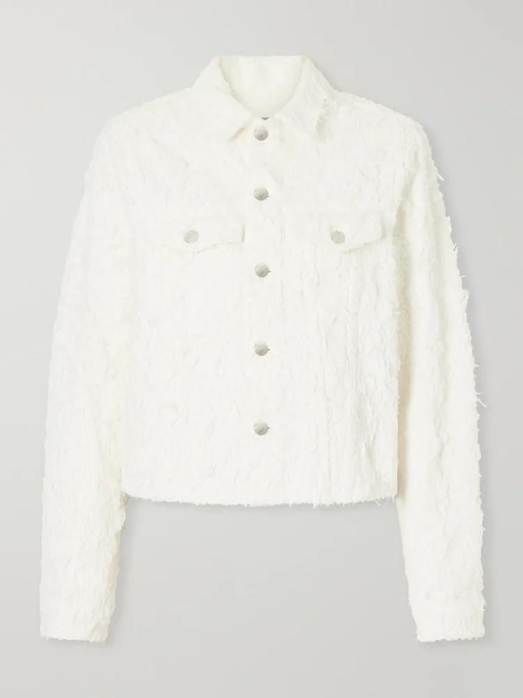 Cherry frayed denim jacket