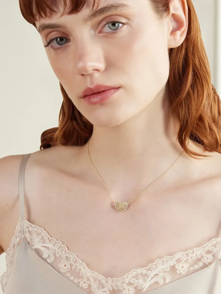 Burst Flower Heart 14-karat gold diamond necklace