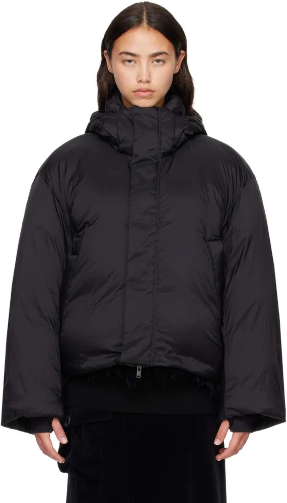 Black Hooded Puffer Down Jacket