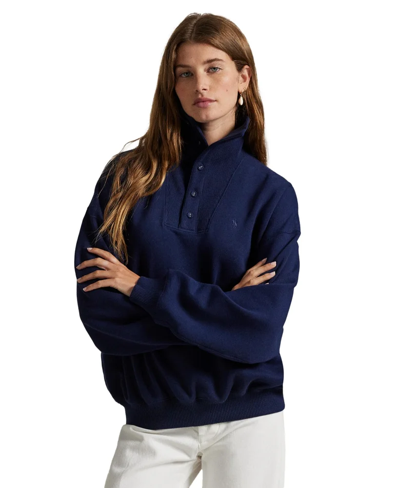 Arctic Ribbed Mock Neck Long-Sleeve Fleece Pullover Sweatshirt