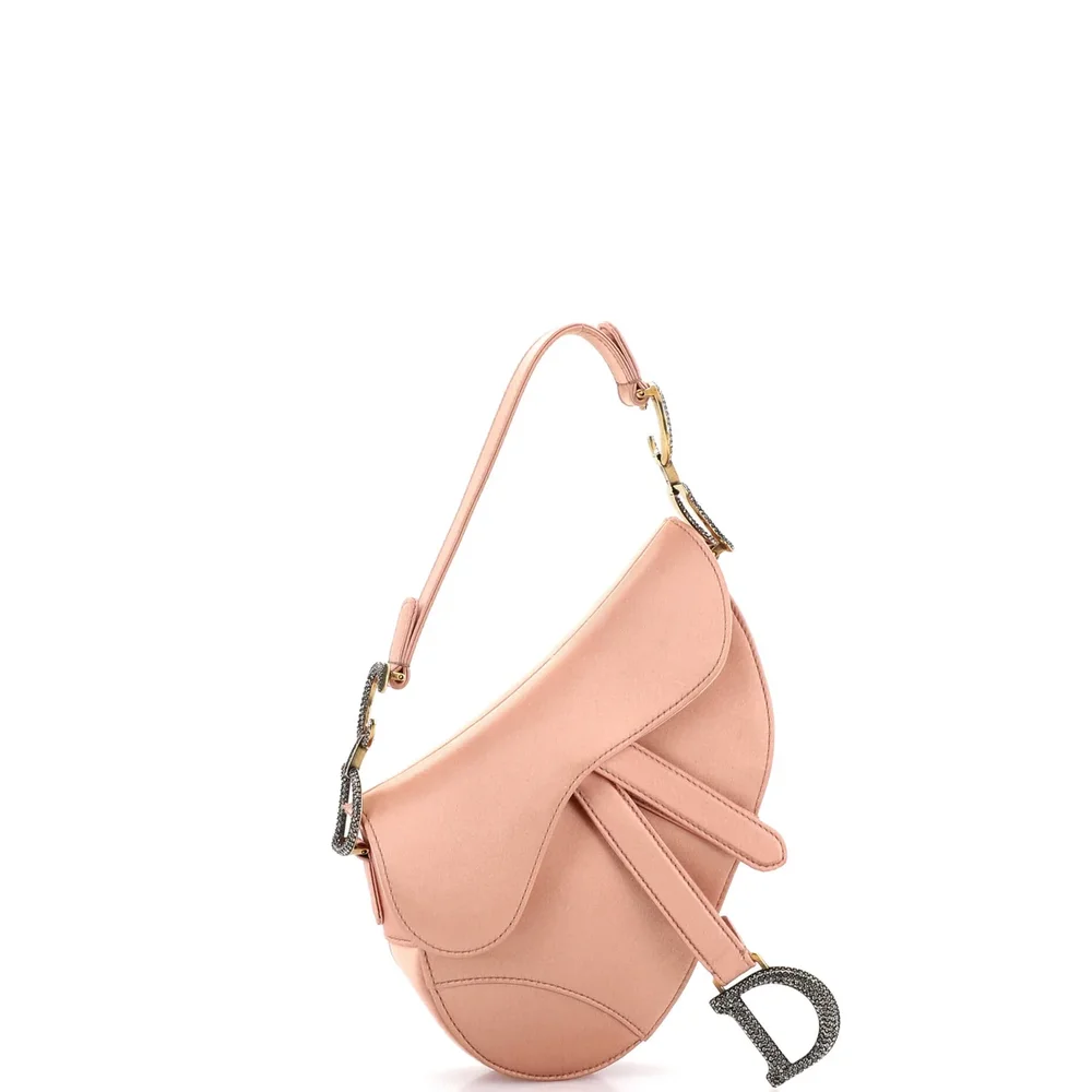Dior Saddle Handbag Satin with Crystals Mini, Rose Gold