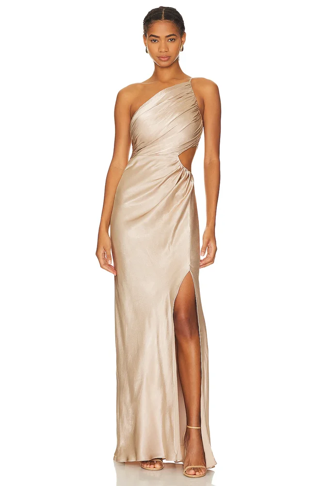 La Lune Asymmetrical Gathered Maxi Dress