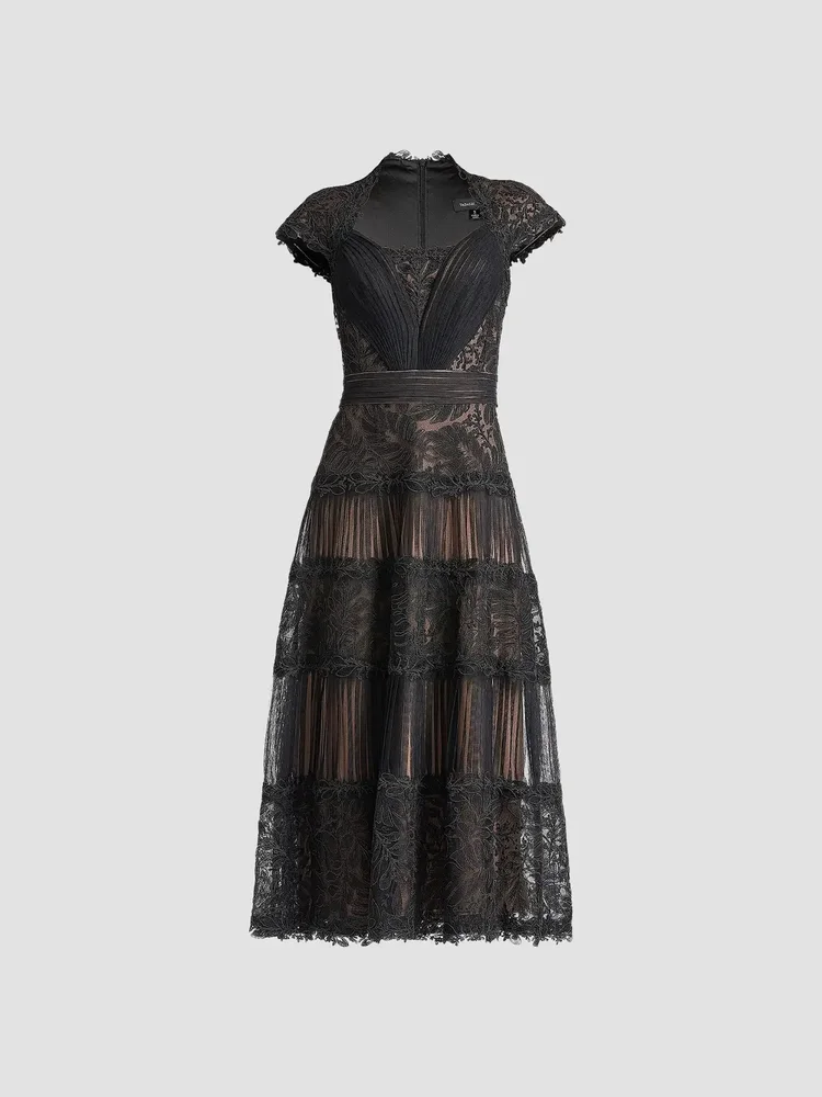 Boette Embroidered Cap-Sleeve Cocktail Dress