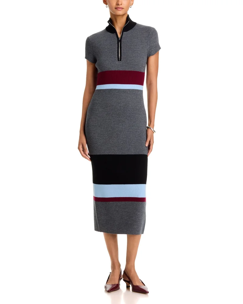 Dasha Half Zip Mock Neck Midi Dress