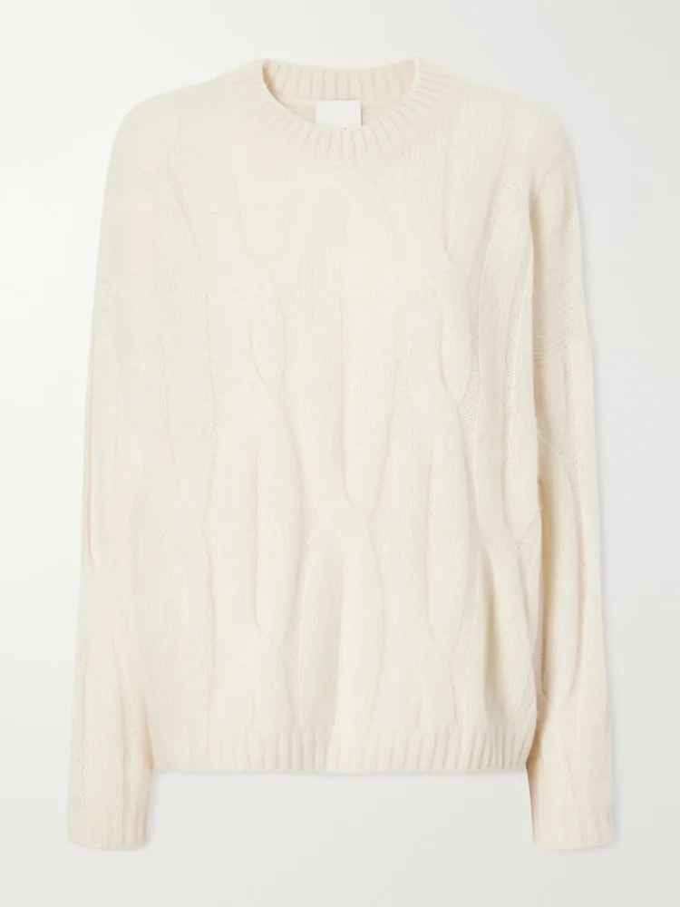 Cable-knit cashmere and silk-blend sweater