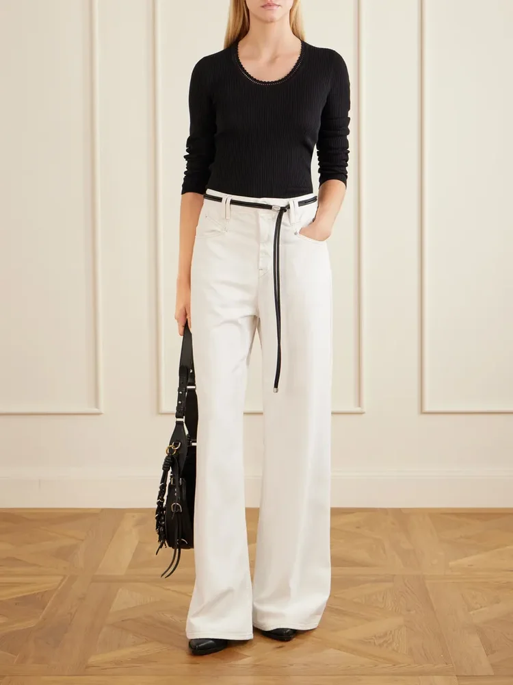 Selenie scalloped ribbed silk and cotton-blend sweater