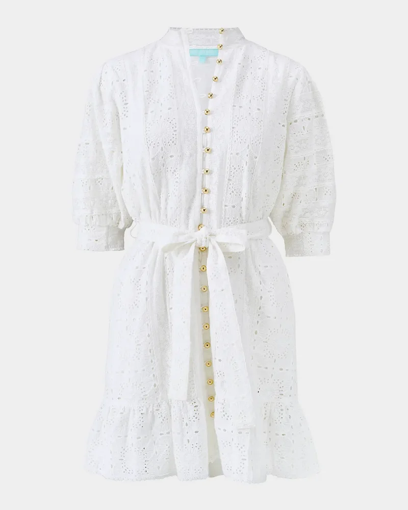 Reagan Eyelet Button-Front Mini Dress