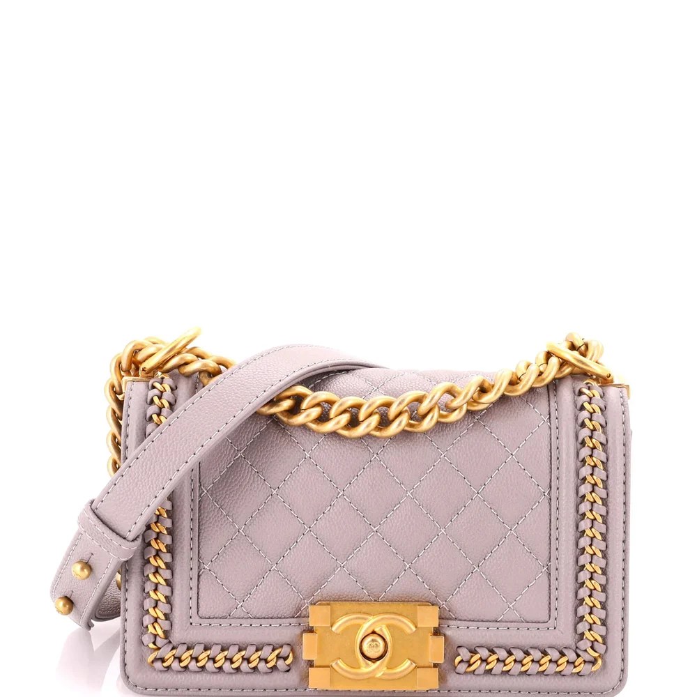 Pre-Owned Chanel Boy Flap Bag Quilted Caviar with Whipstitch Chain Detail Small