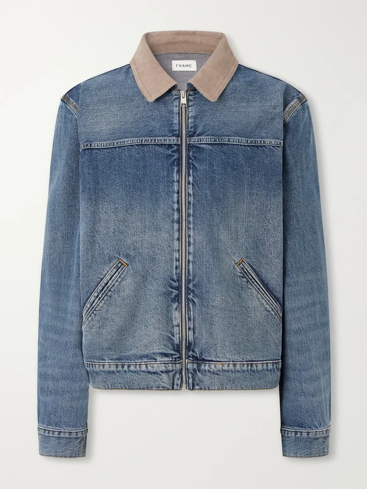 Corduroy Trimmed Cotton and Lyocell-blend Denim Jacket