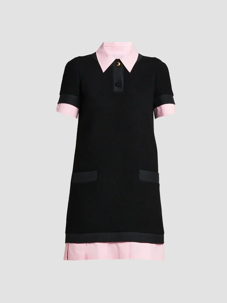 Contrast-Trim Wool-Blend Mini Dress
