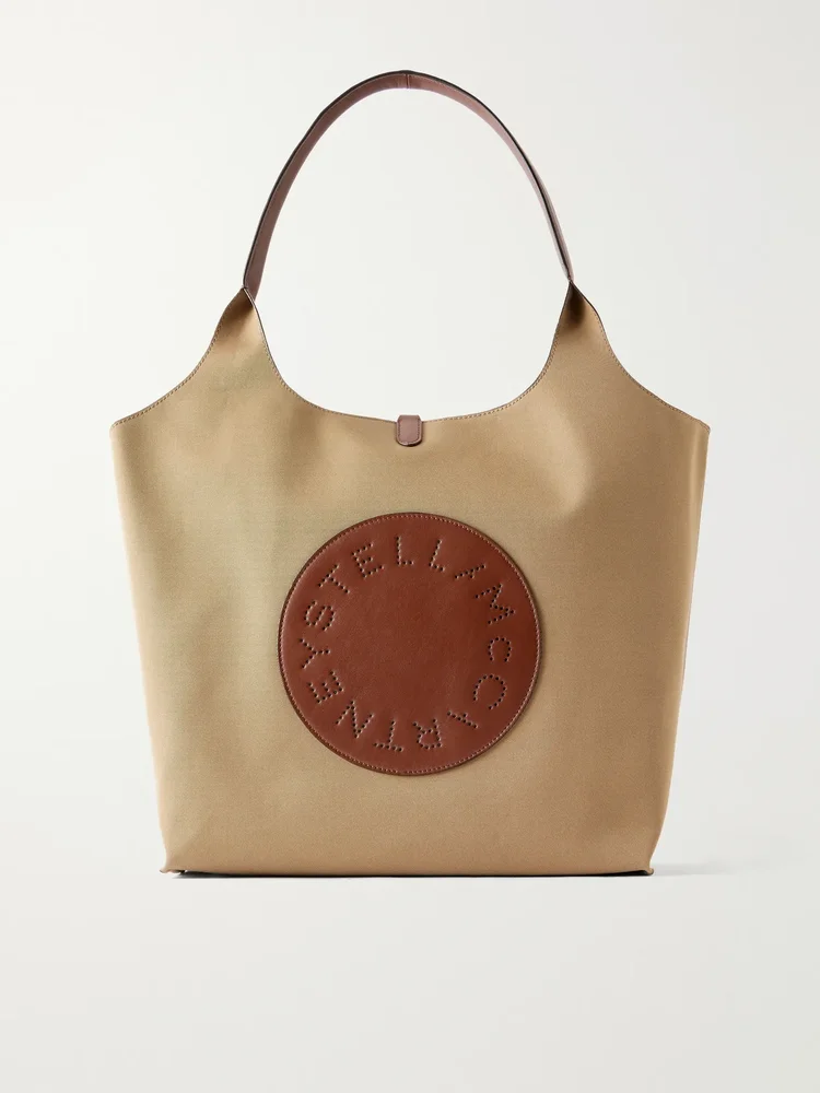 Logo-embossed reversible vegetarian material and cotton-twill tote