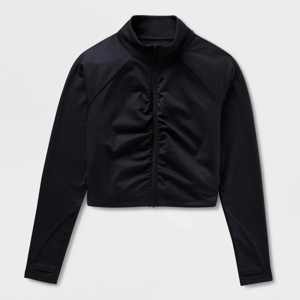 Ruched Knit Full-Zip Jacket