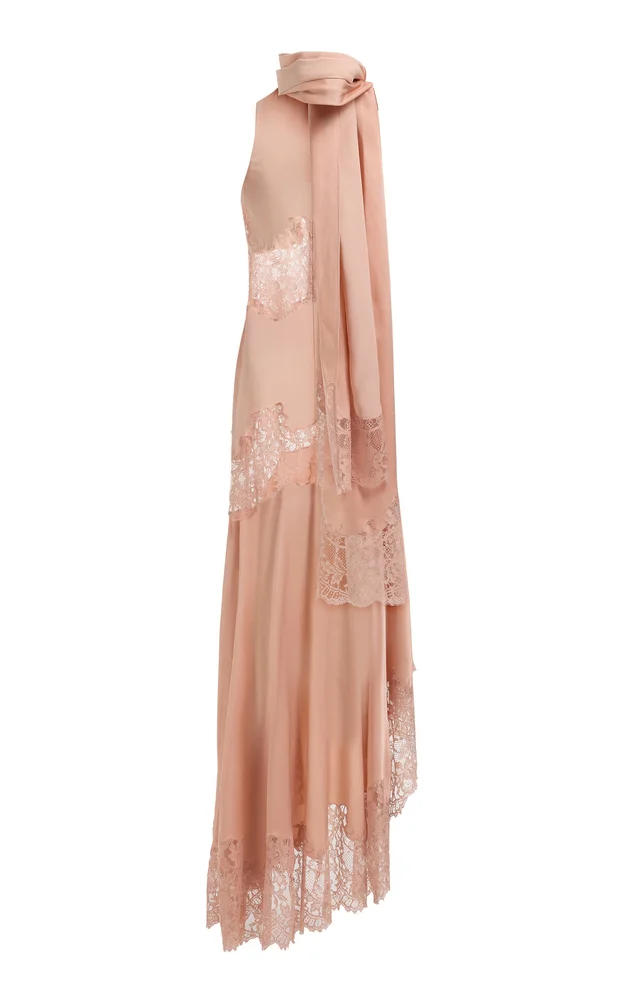 Lace-Detailed Satin Maxi Dress