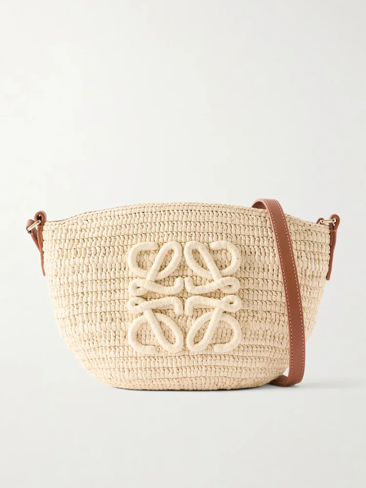 plus paula s ibiza eclipse leather trimmed raffia shoulder bag