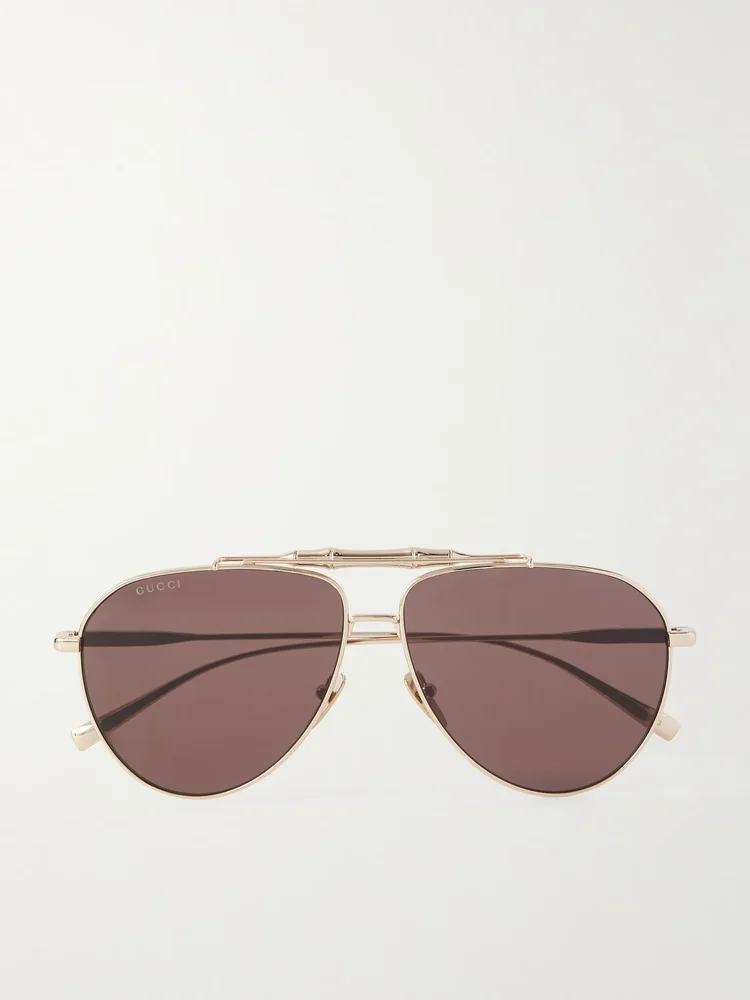 Bamboo aviator-style gold-tone sunglasses