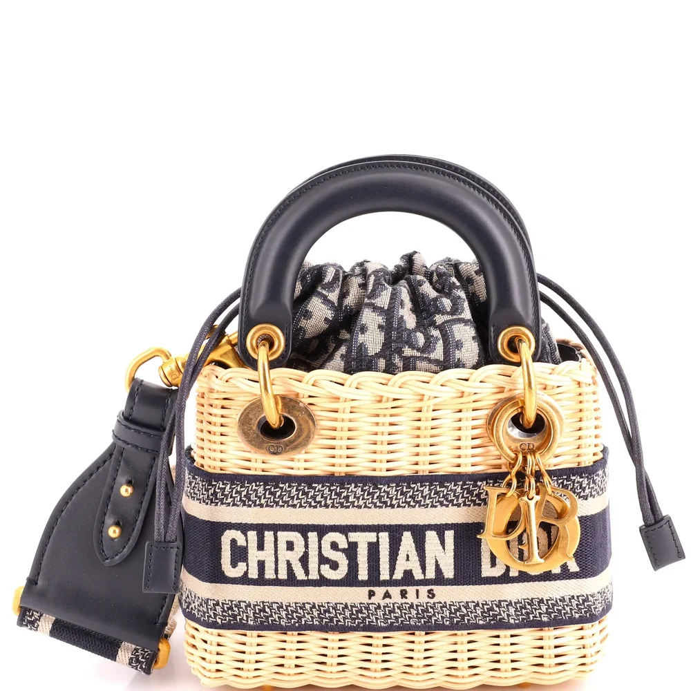 Pre-Owned Pristine Lady Dior Wicker and Oblique Canvas Mini Bag
