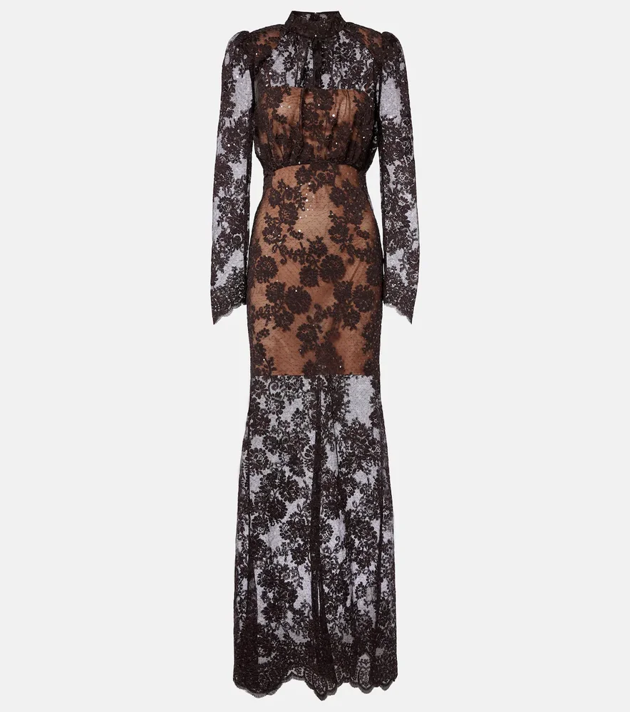 Sheer sequined lace gown