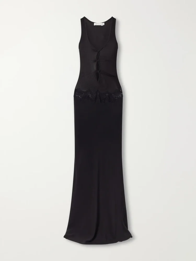 Verner cut-out ribbed-detail lace-trimmed jersey midi dress
