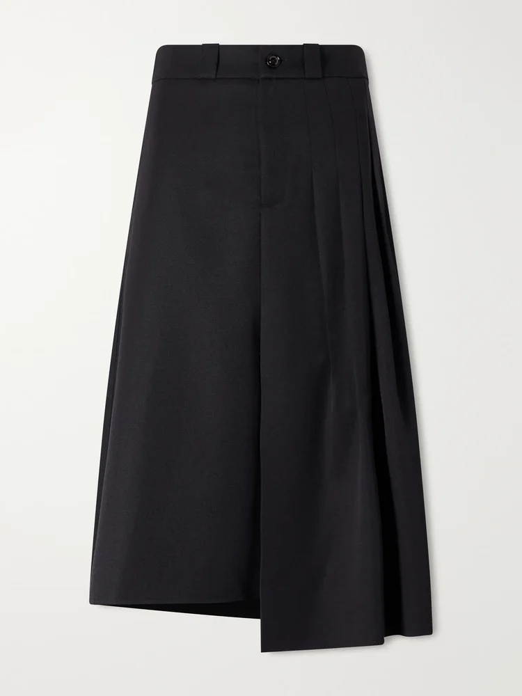 Origami asymmetric pleated virgin wool skirt