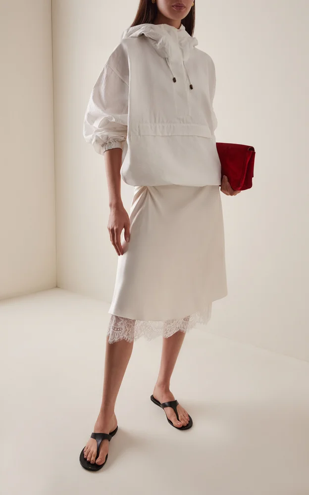 Ingrid Lace-Trimmed Satin Midi Skirt